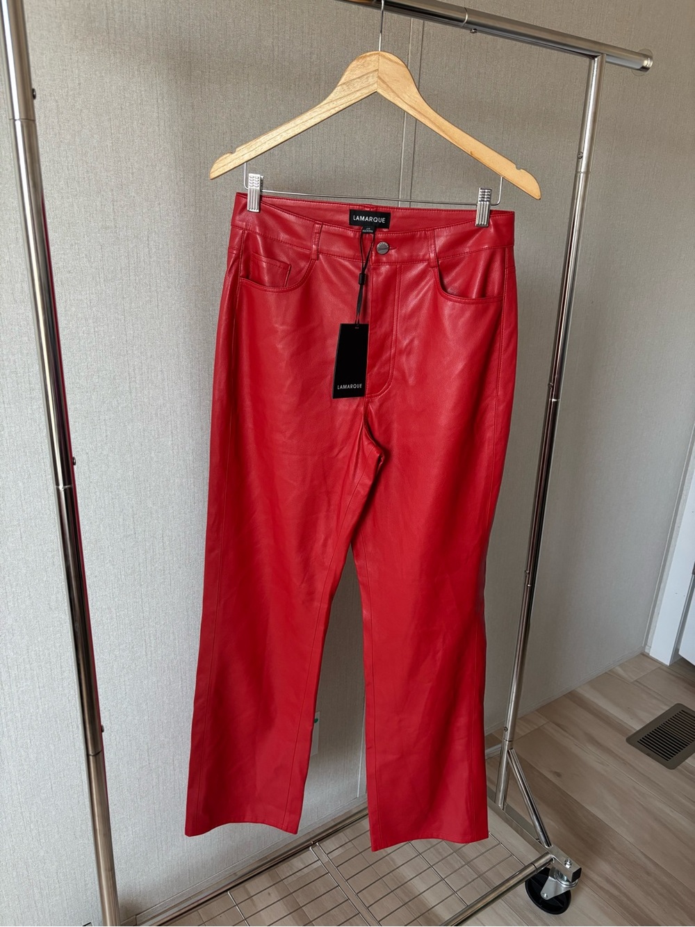Lamarque Bold Red Faux Leather Flare Jeans
